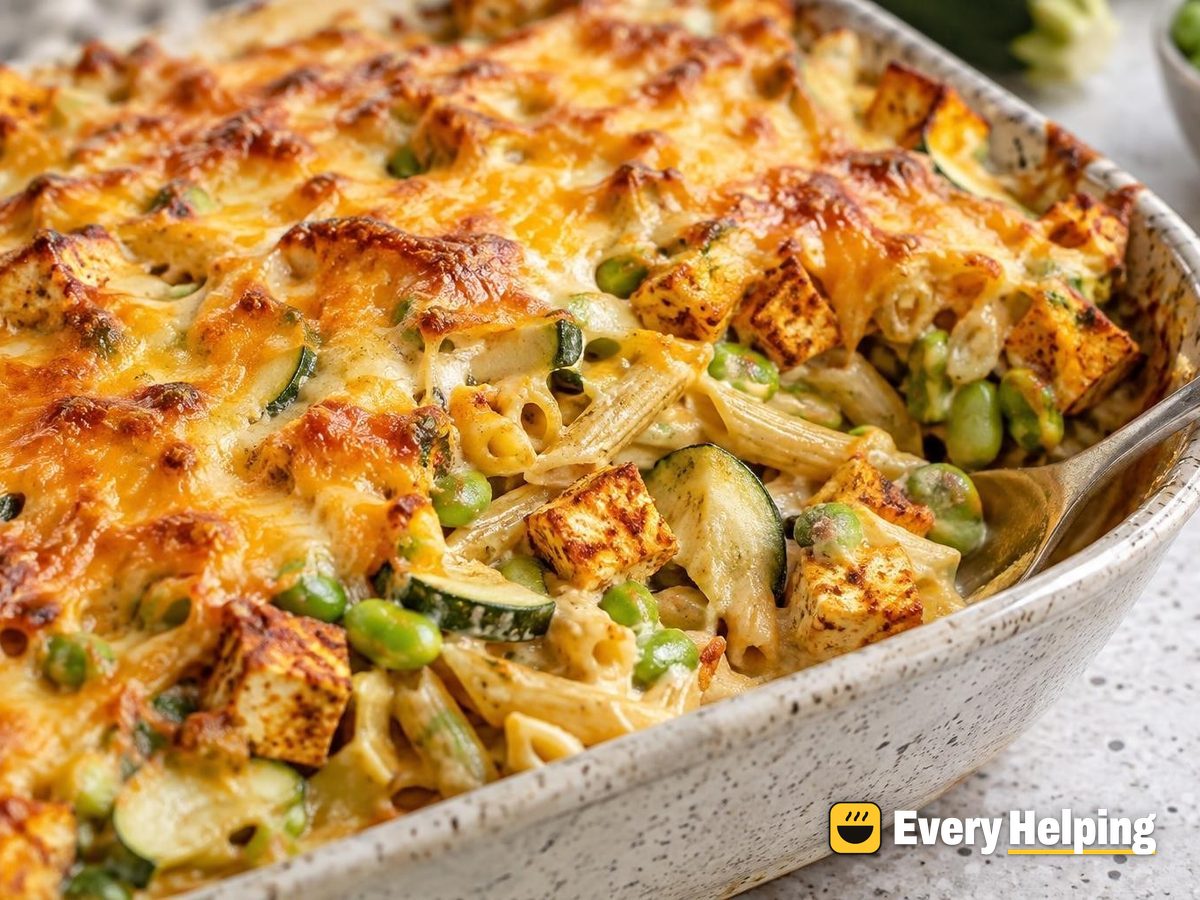 Smoky Tofu and Edamame Pasta Bake
