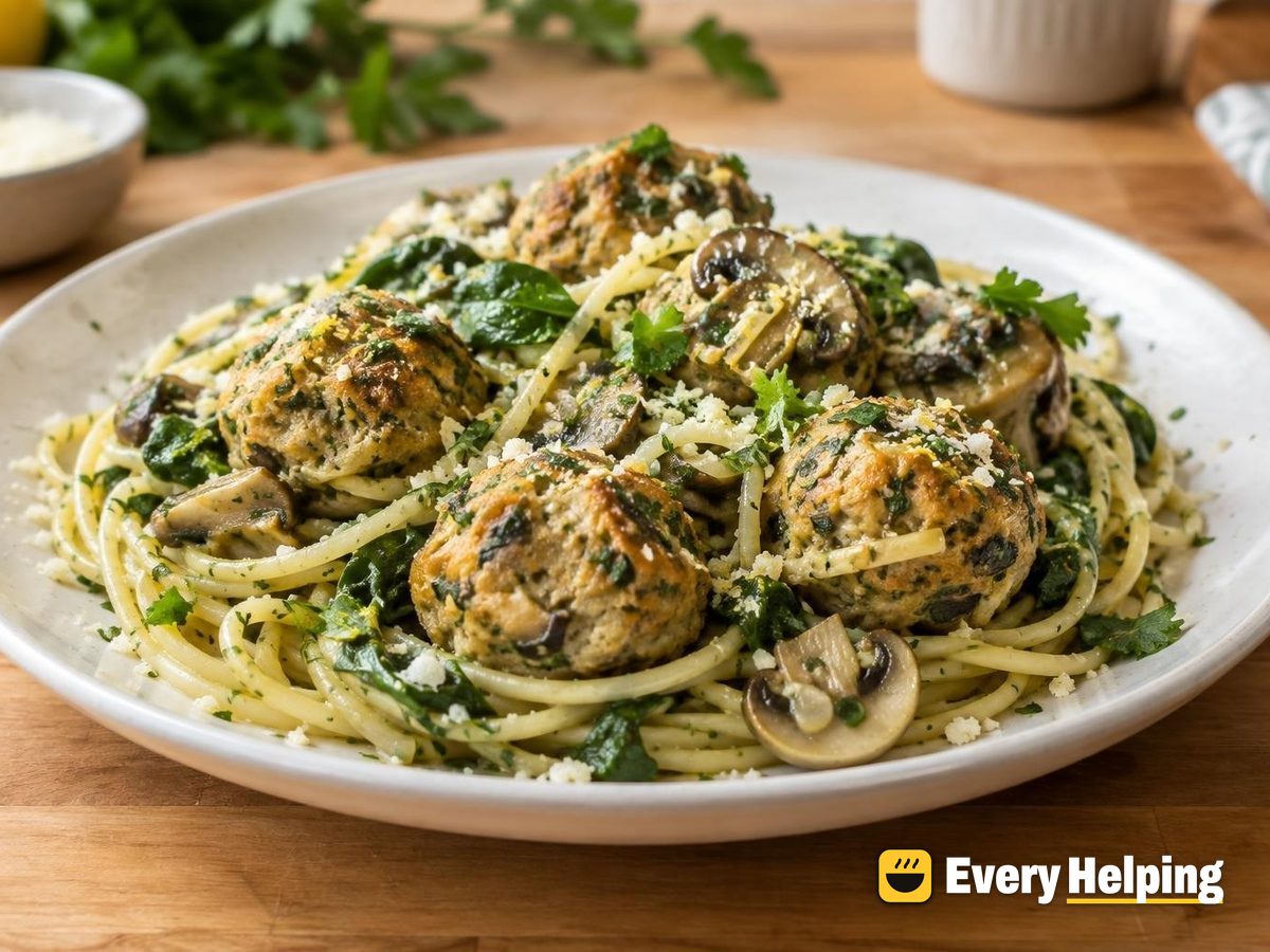 Baked Tofu Meatballs with Basil-Parsley Pasta
