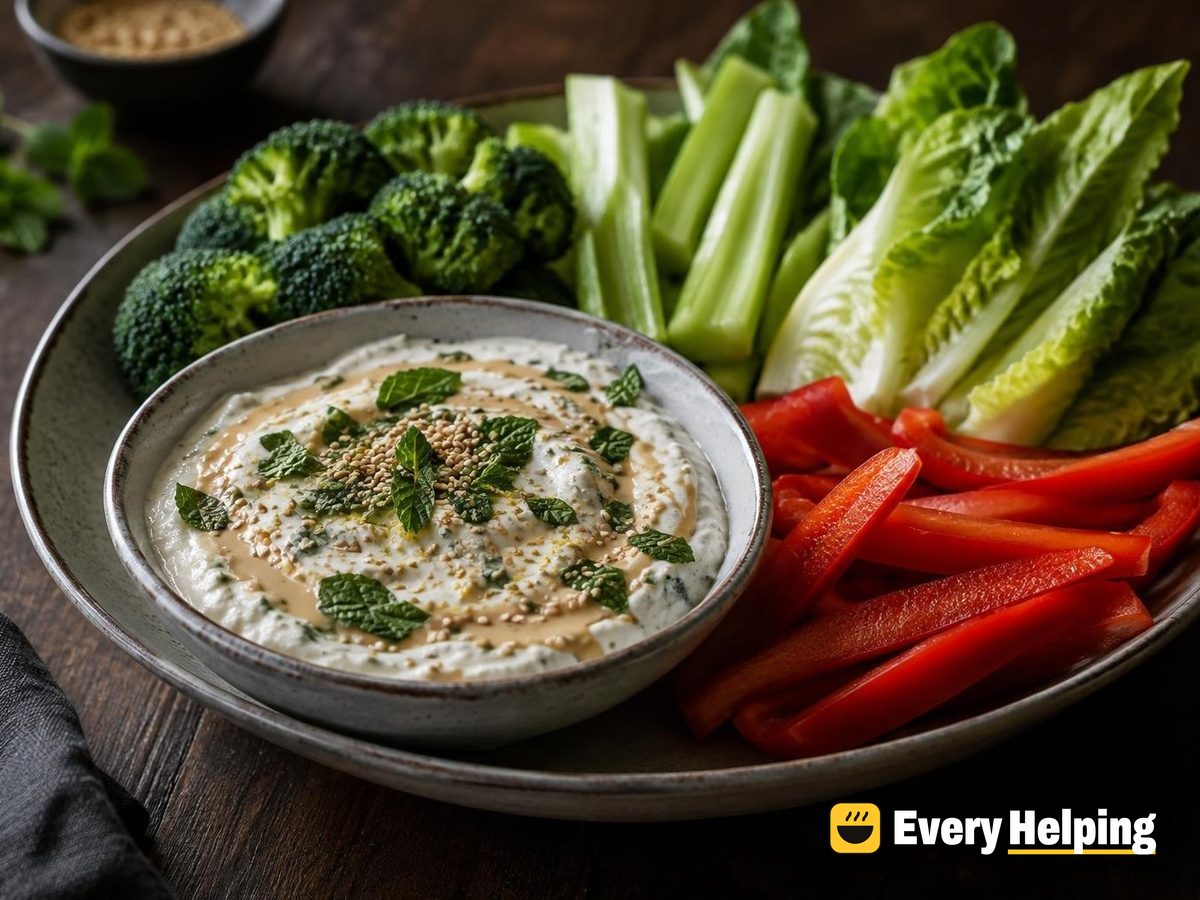 Lemon Tahini Yogurt Dip with Mint and Crudités