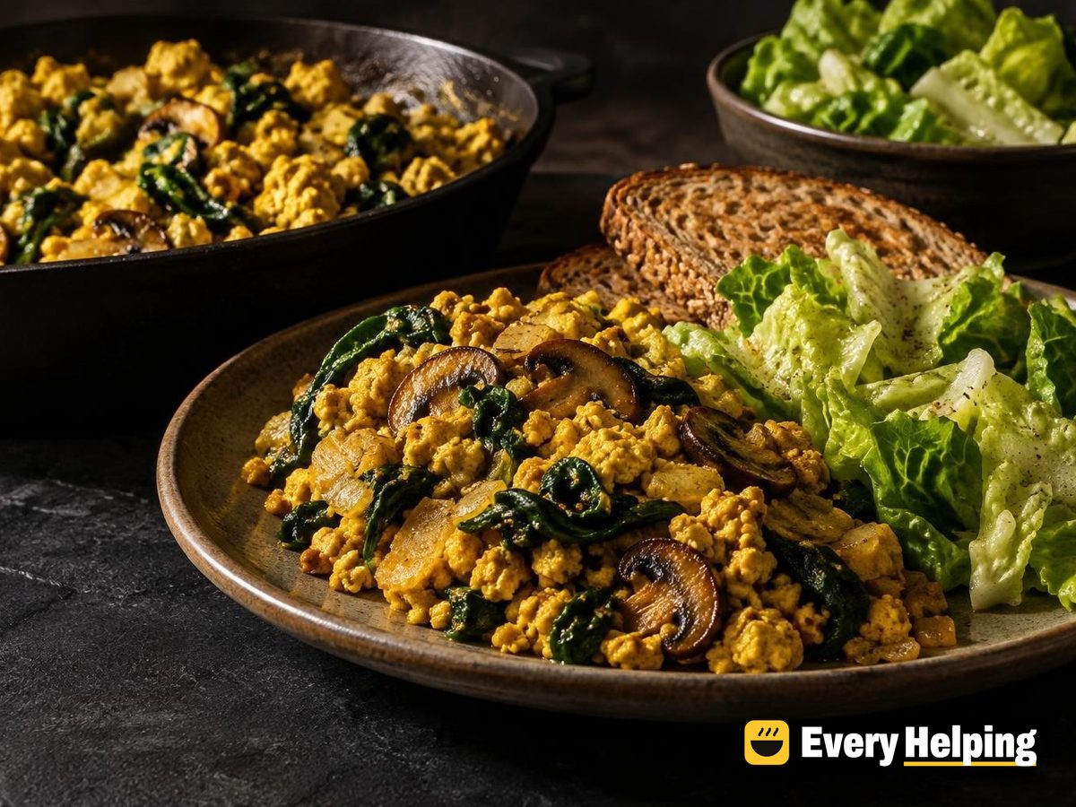 Turmeric Tofu Scramble with Mushrooms and Spinach