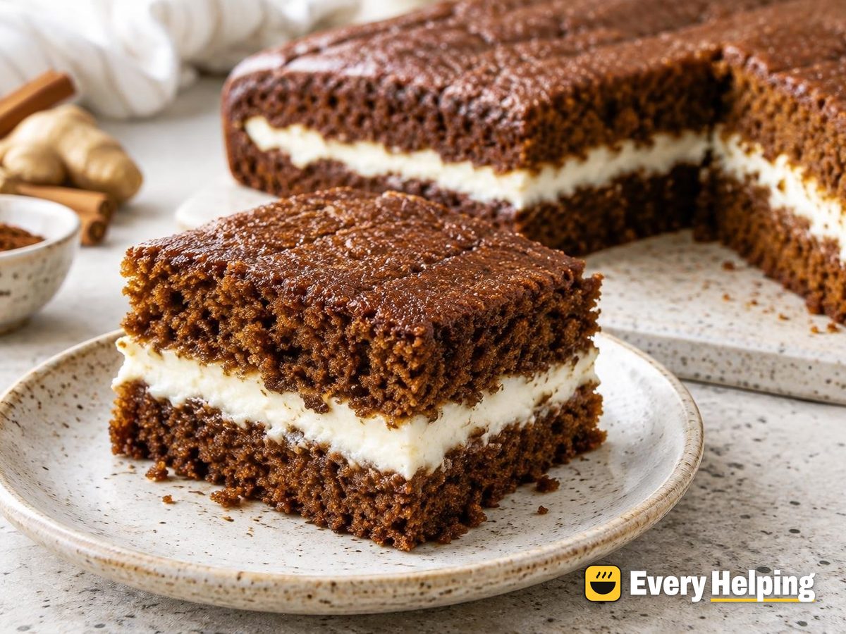 Gingerbread Molasses Sheet Cake with Vanilla Filling