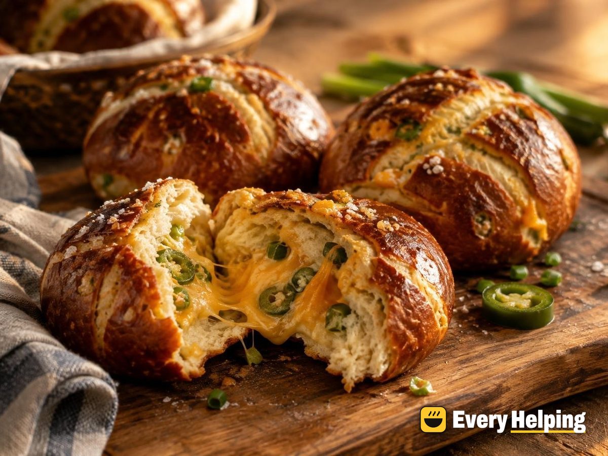 Cheddar-Stuffed Jalapeño Milk Pretzel Buns