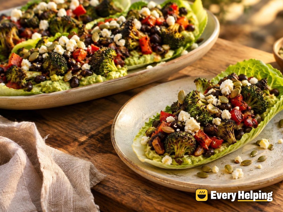 Charred Broccoli Black Bean Lettuce Boats