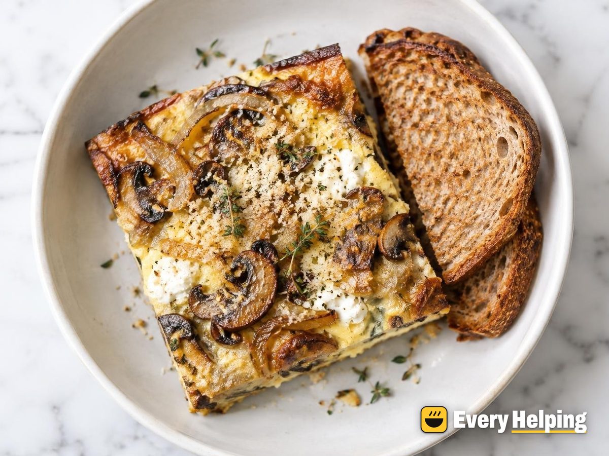 Caramelized Onion, Mushroom and Ricotta Egg Bake