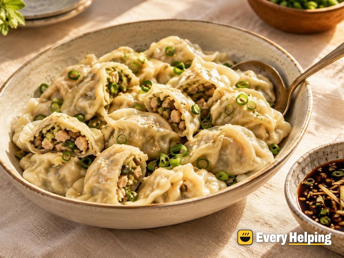 Hand-Chopped Chicken, Mushroom and Cabbage Dumplings