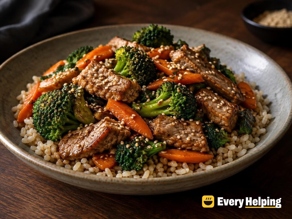 Soy Sesame Pork with Broccoli and Carrots