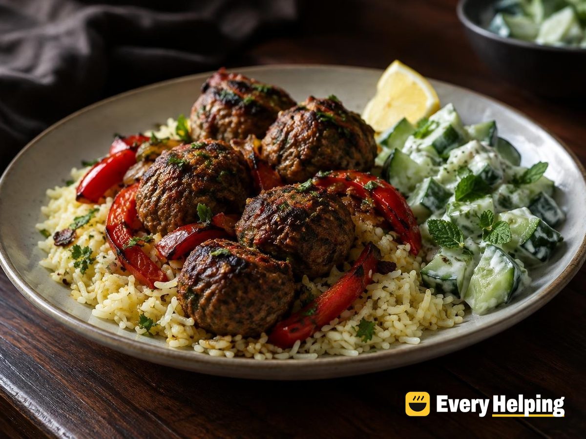 Cumin-Coriander Beef Kofta Meatballs with Rice