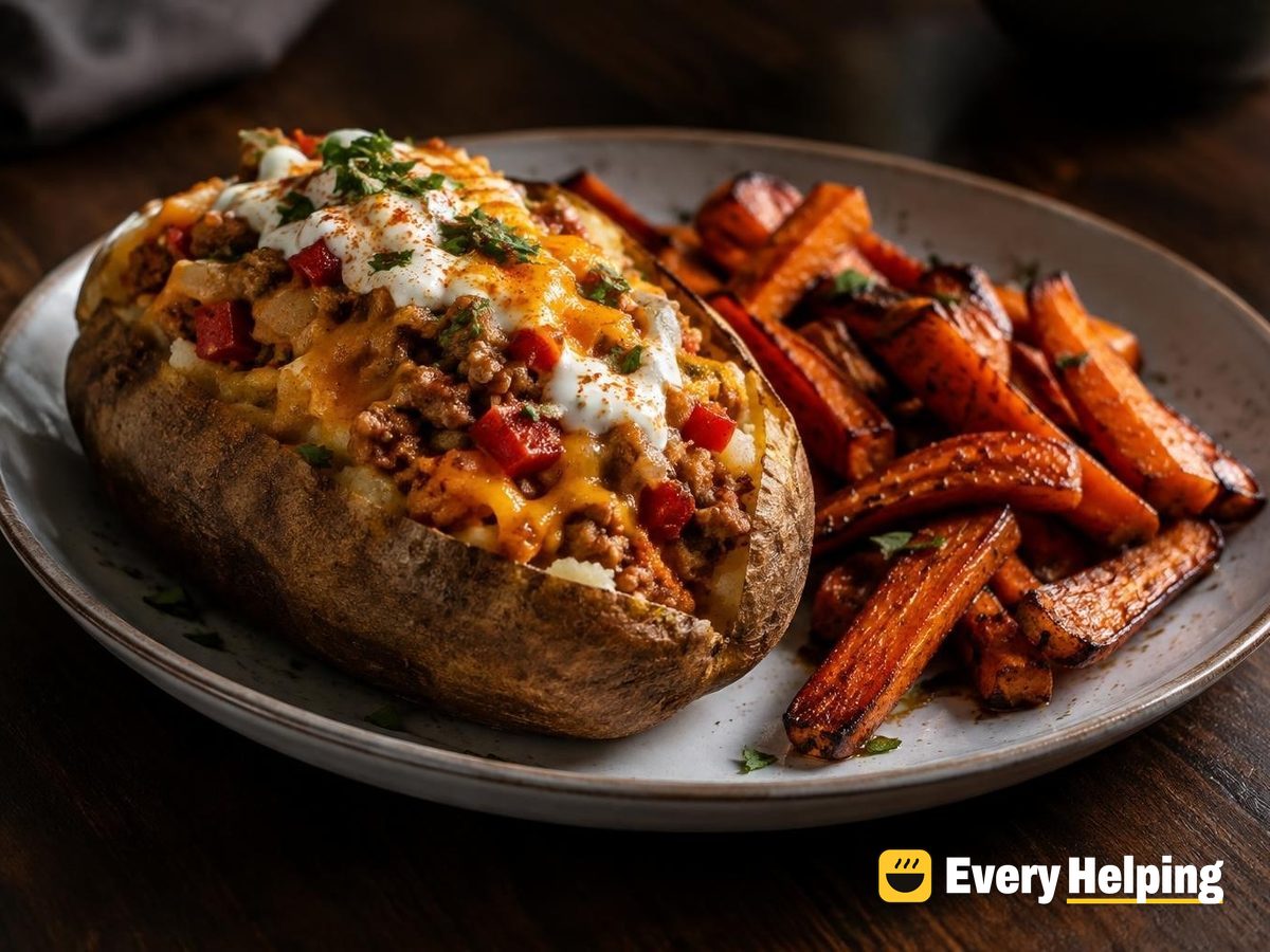 Smoky Turkey-Stuffed Potatoes with Roasted Carrots