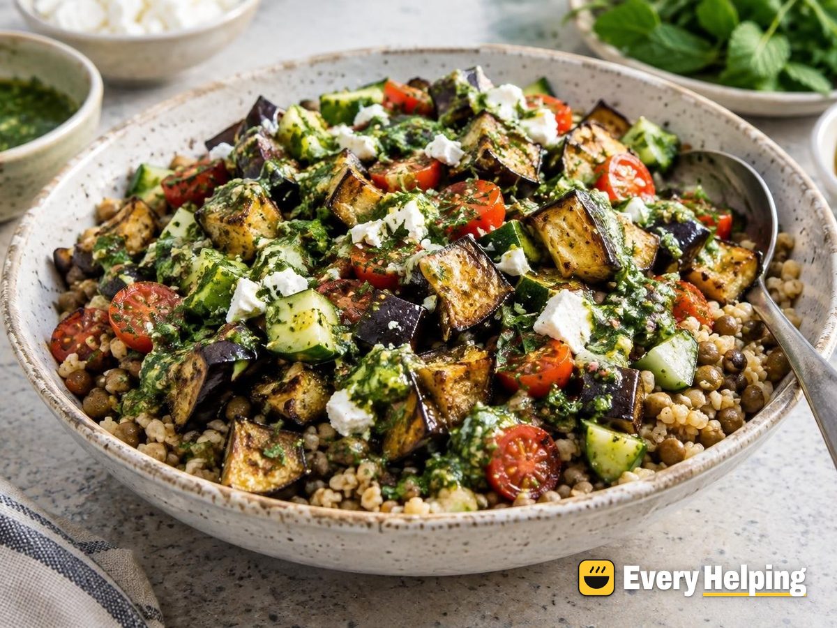 Lentil Bulgur Bowls with Parsley-Mint Sauce