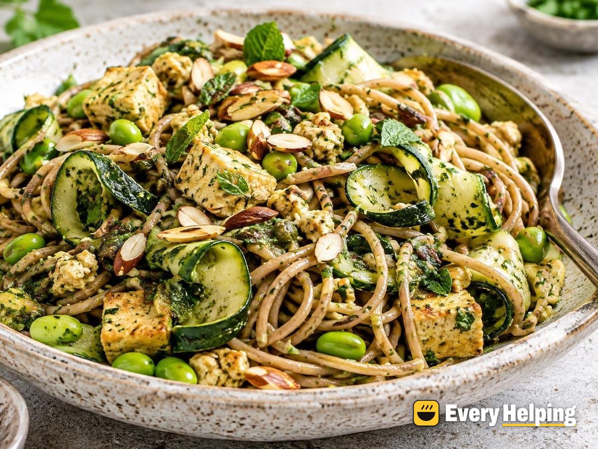 Spaghetti with Mint Salsa Verde and Tofu