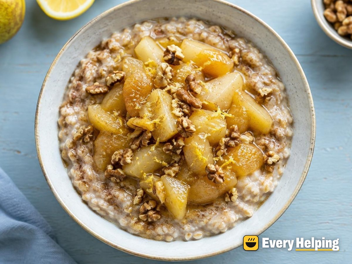 Lemony Pear Compote over Cinnamon Oatmeal