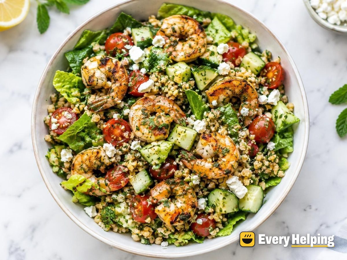 Grilled Shrimp Bulgur Salad with Herb Vinaigrette