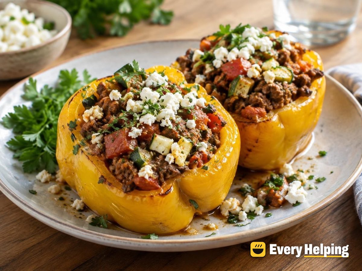 Mediterranean Beef-Stuffed Yellow Peppers