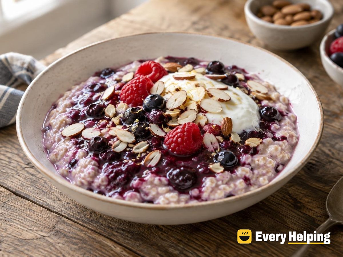 Warm Blueberry Vanilla Almond Milk Porridge