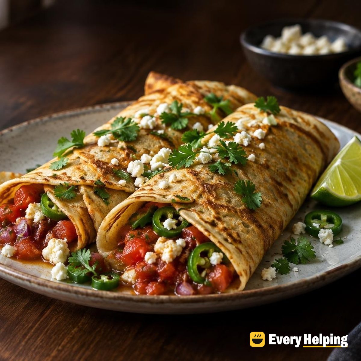 Oat Crêpes with Chile Tomatoes and Queso Fresco