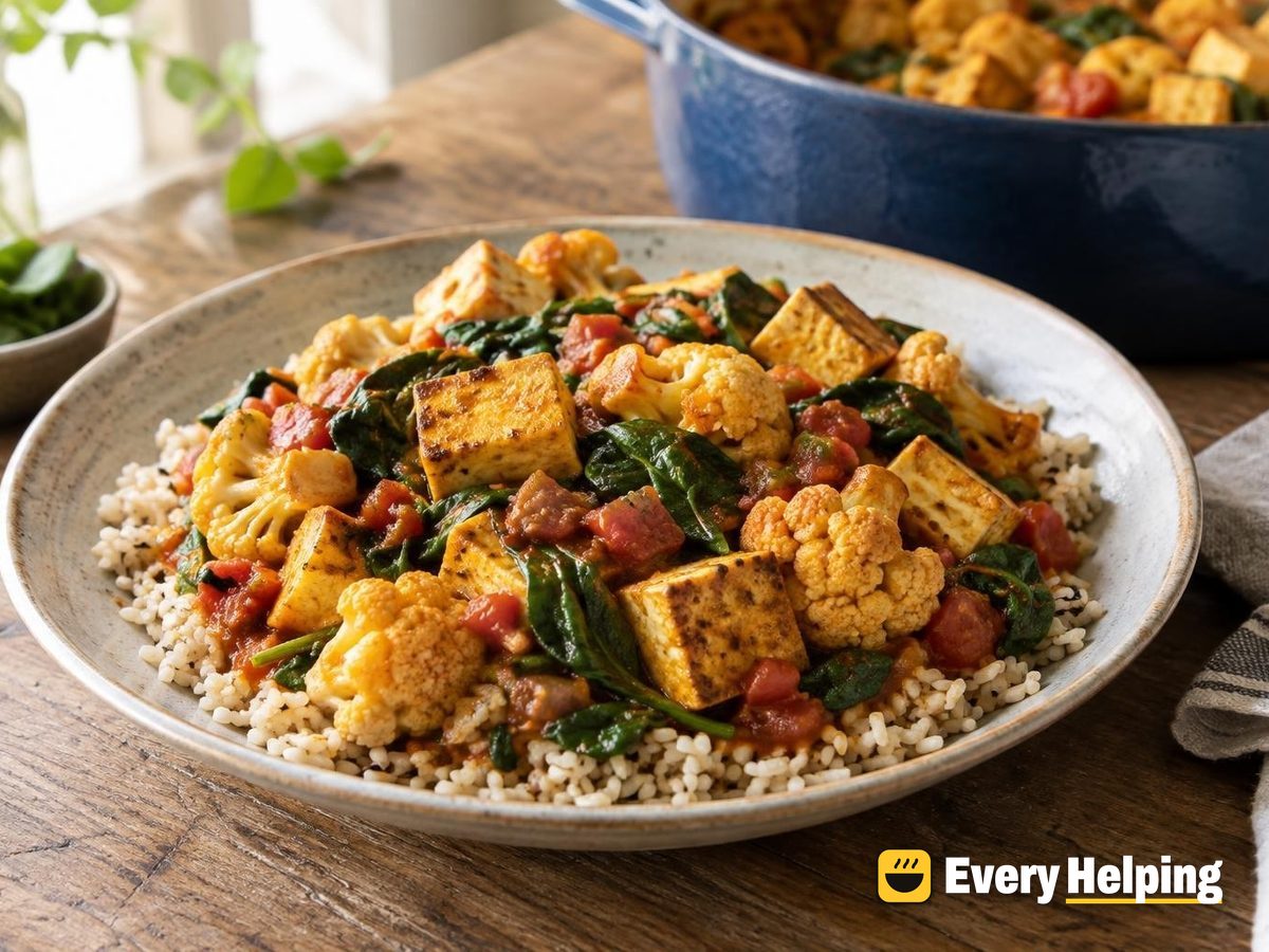 Cauliflower, Tofu and Spinach Tomato Curry