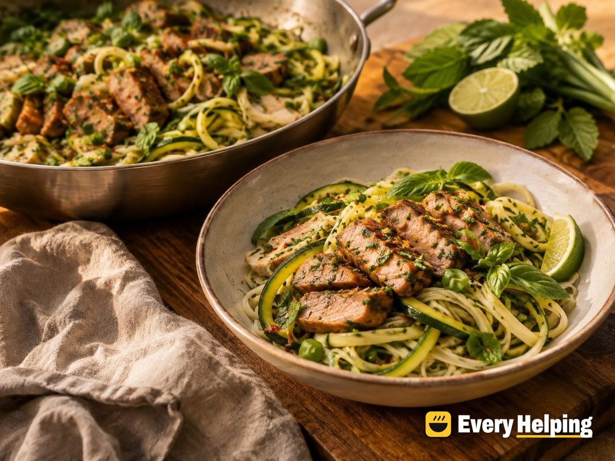 Herby Pork and Zucchini Noodle Bowls