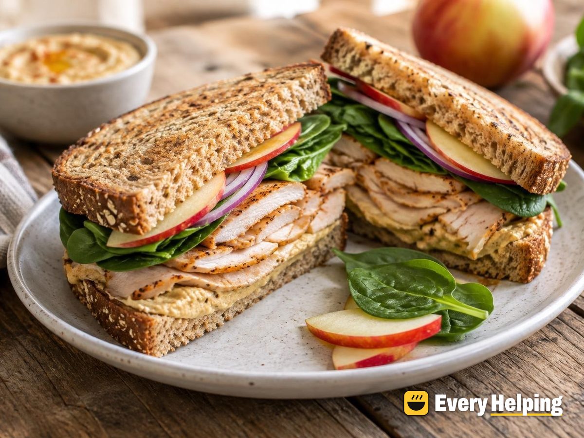 Herb-Roasted Turkey, Apple and Hummus Sandwiches