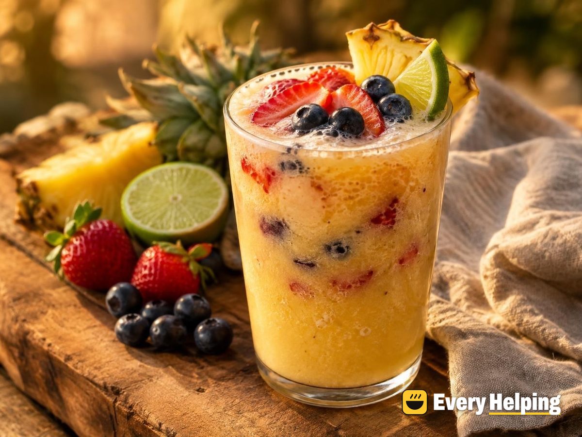 Pineapple Lime Coconut Cooler with Berries