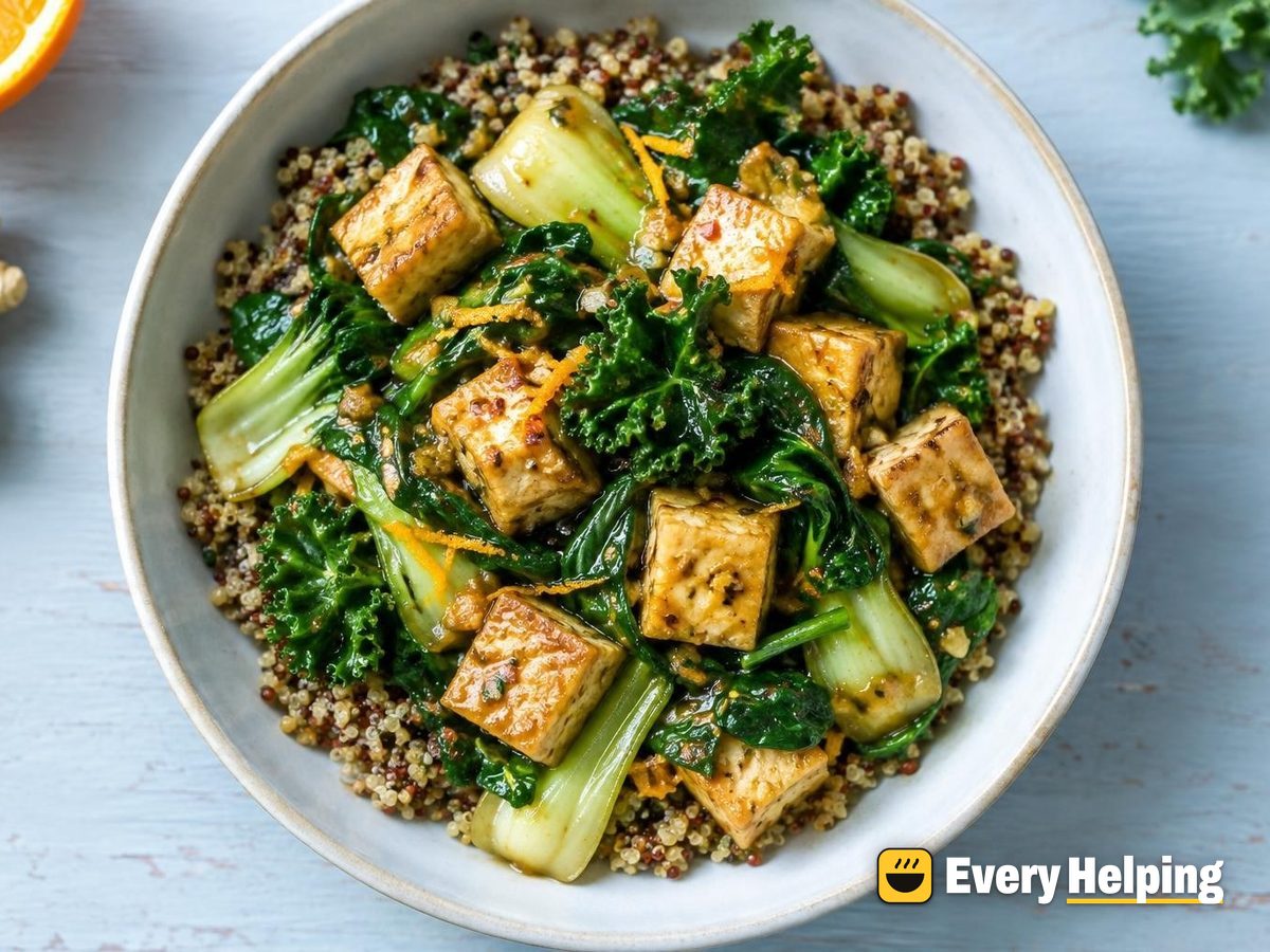 Orange Ginger Tofu with Bok Choy and Greens