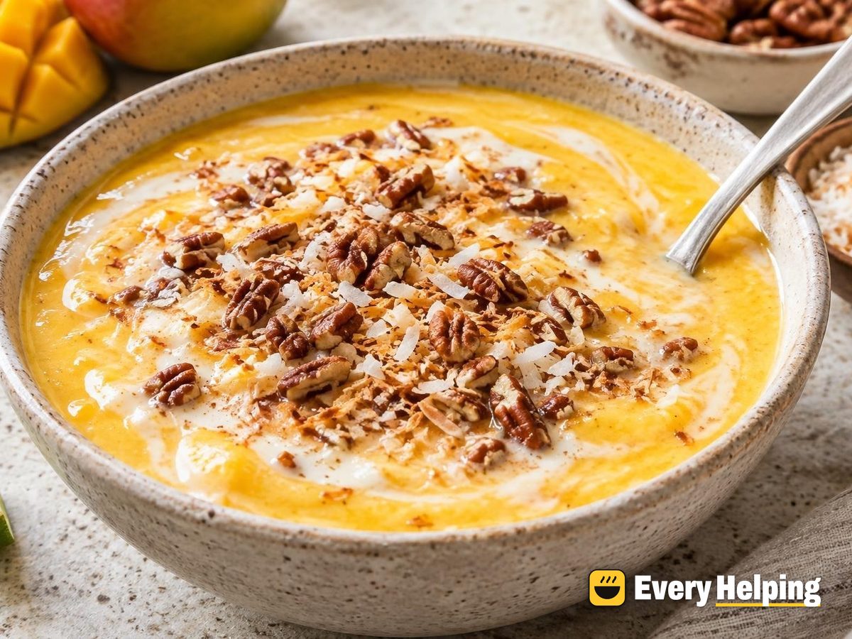 Pourable Mango Yogurt with Toasted Pecan Crunch
