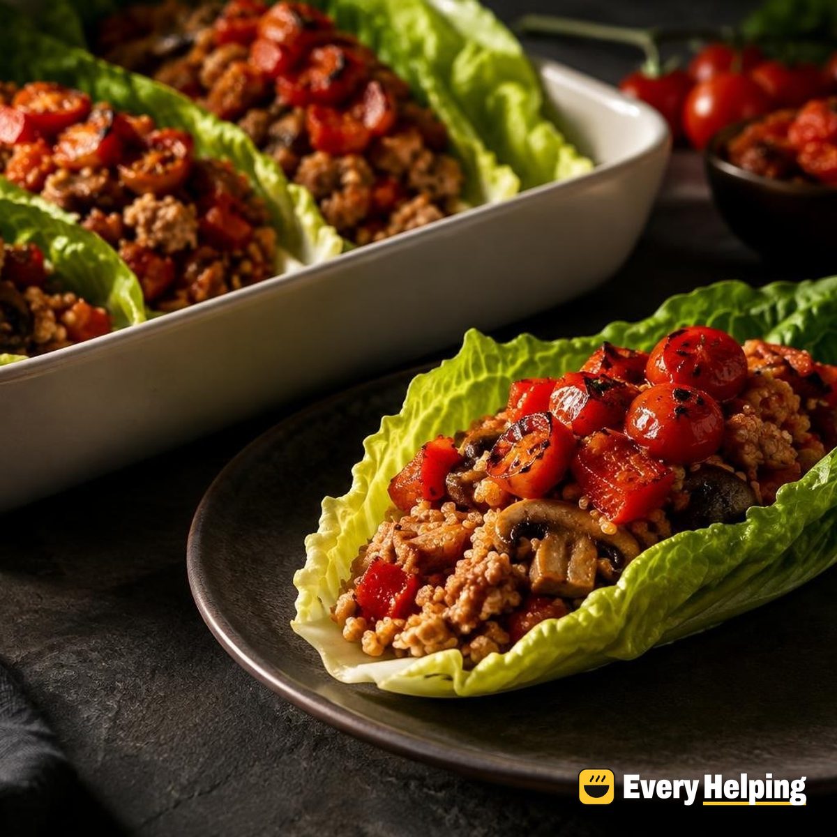 Turkey Quinoa Lettuce Wraps, Roasted Pepper Salsa