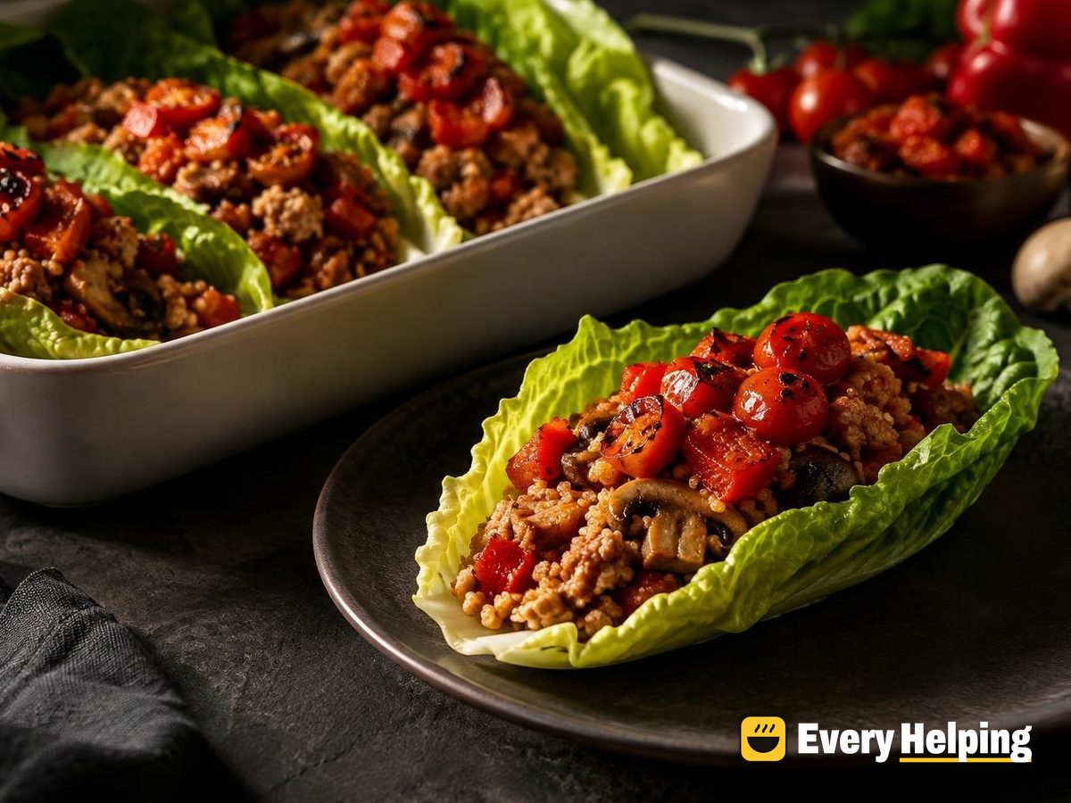 Turkey Quinoa Lettuce Wraps, Roasted Pepper Salsa