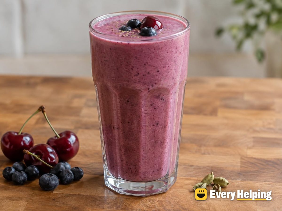 Cherry Blueberry Coconut Cardamom Lassi