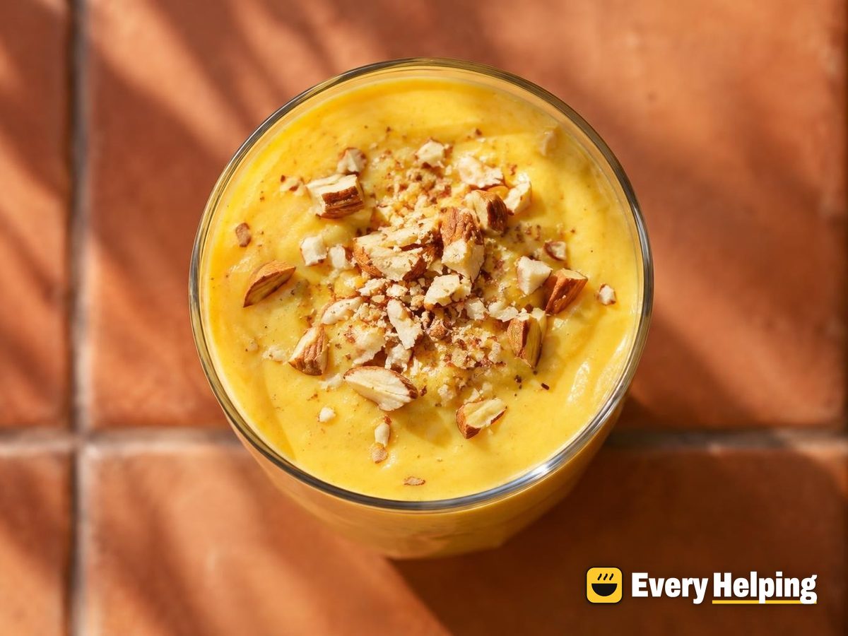 Fresh Ginger Mango Lassi with Almond Crunch