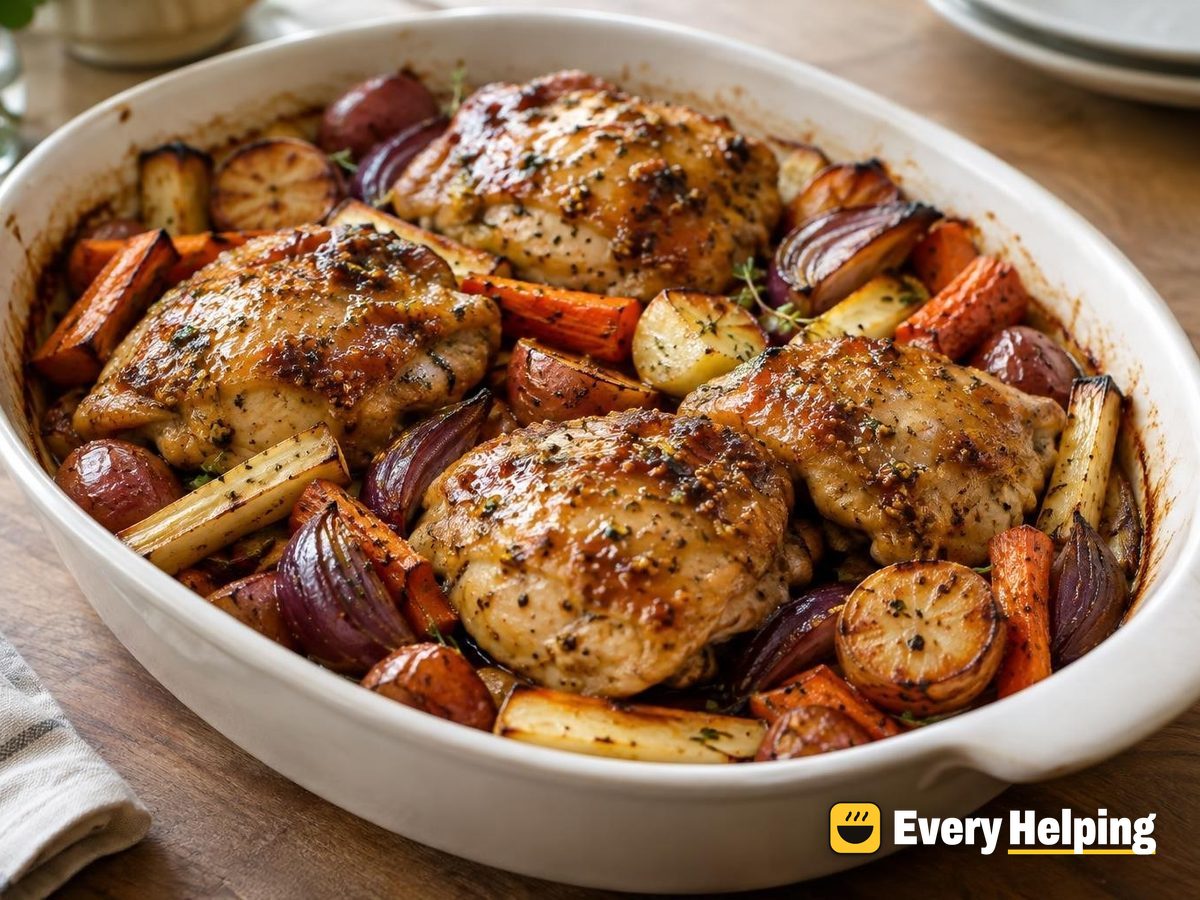 Maple-Mustard Chicken Thighs with Roasted Roots