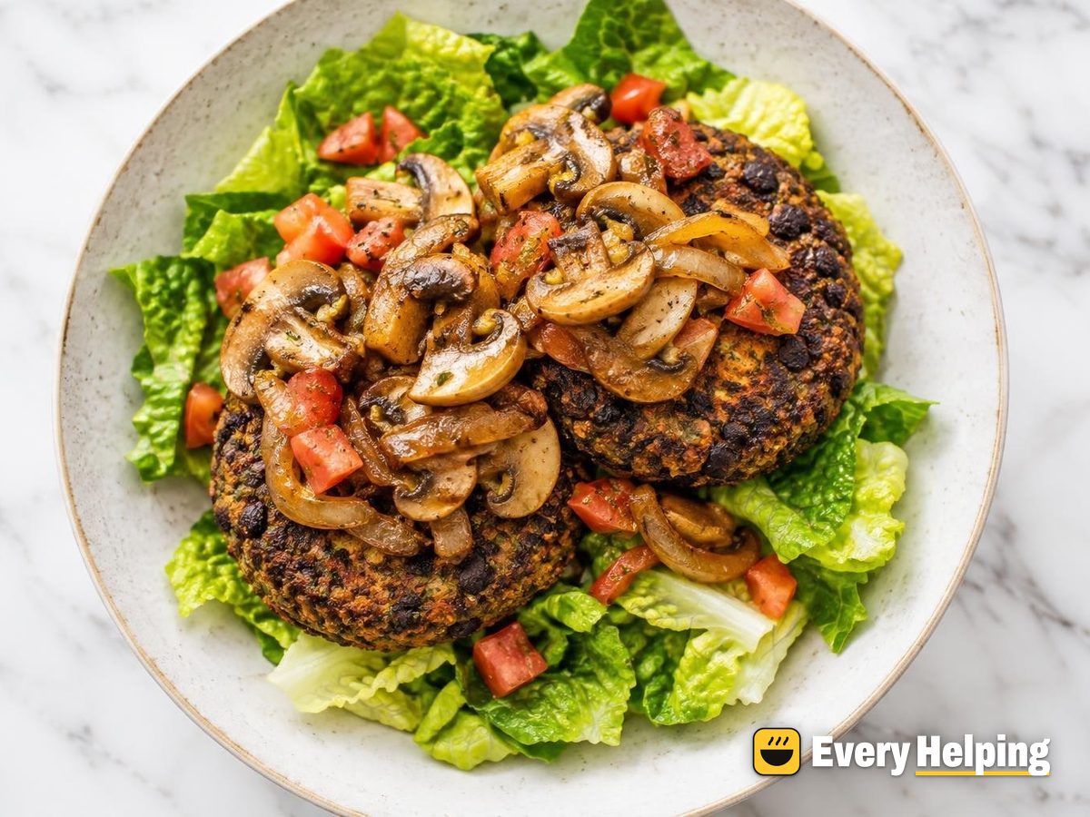 Black Bean Burgers with Mushrooms and Onions