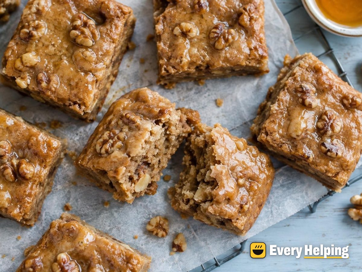 Peanut Butter Walnut Blondies with Honey Glaze