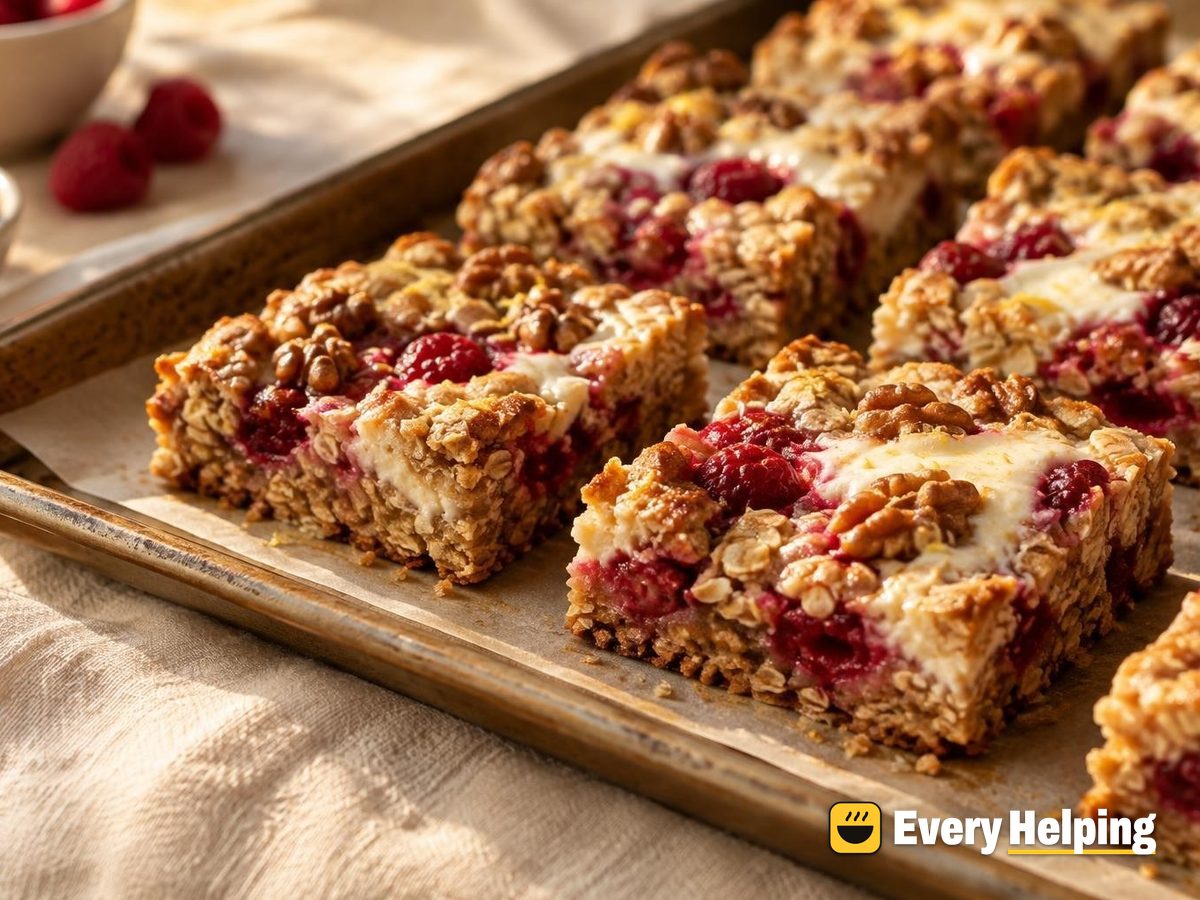 Raspberry Walnut Oat Bars with Yogurt Swirl